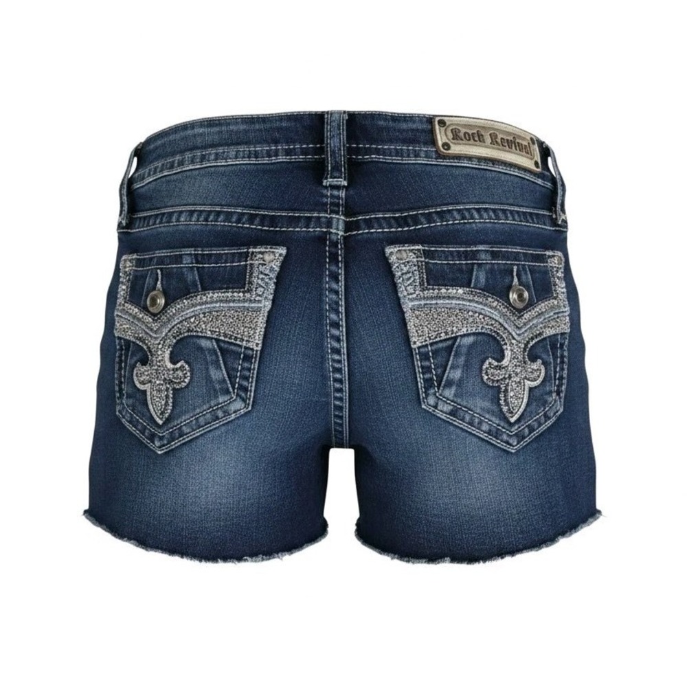 Rock Revival Yui Denim Shorts Womens 26 Blue Cut off Jeans Embellished 5 inseam